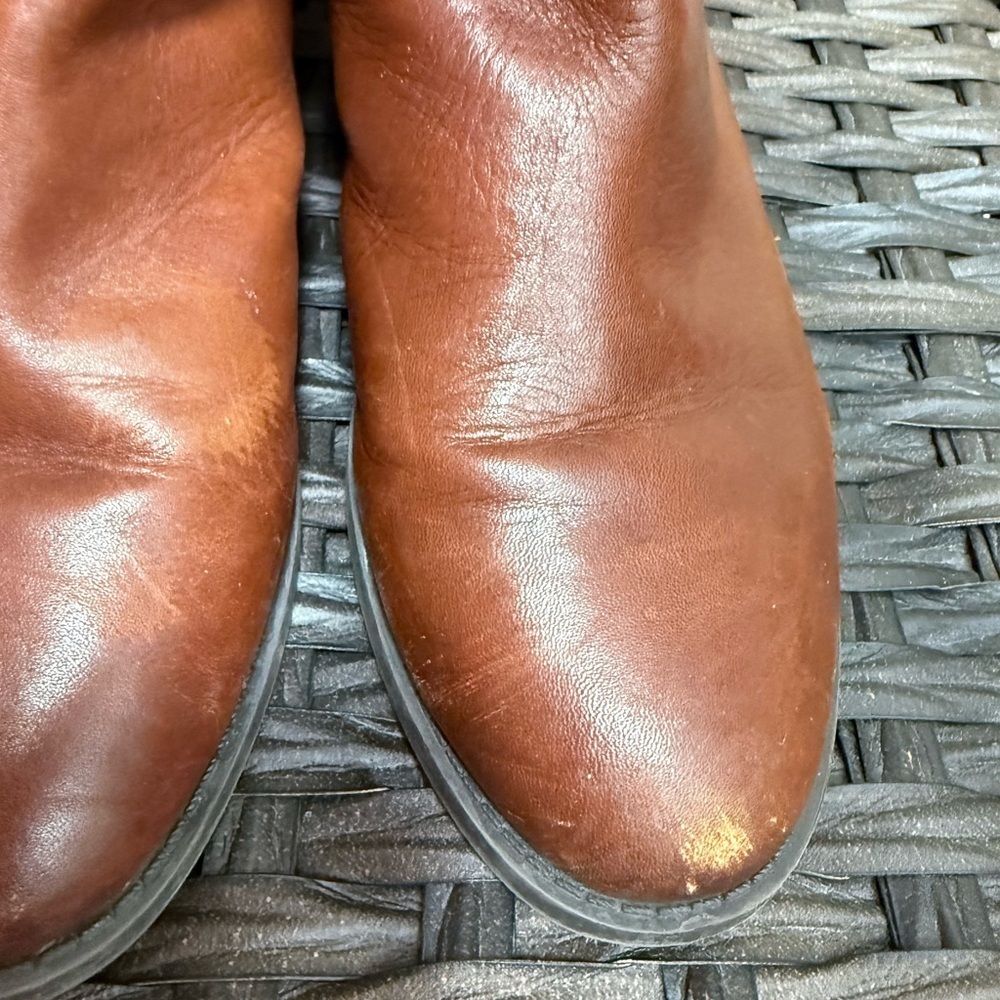 INC International Concepts Cognac Tall Leather Riding Boots, Size 10 Wide Calf - Picture 3 of 7